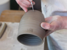 scoring a mug before attaching the handle
