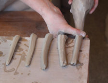 pulling a batch of handles before turning the foot rings so they have time to firm up