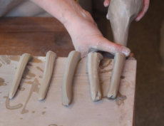 pulling a batch of handles before turning the foot rings so they have time to firm up